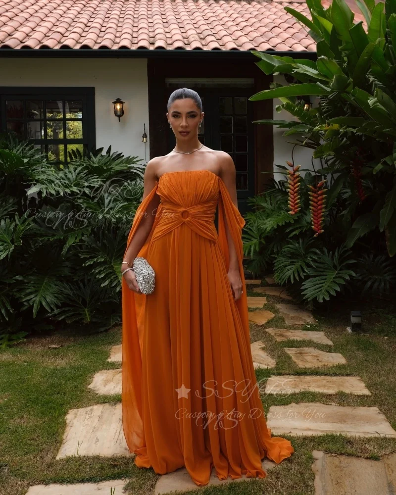 فساتين سهرة برتقالية أنيقة من SSYTENS قبالة الكتف طيات مخصصة لحفلات الزفاف شيفون فساتين لحضور الحفلات الموسيقية على الشاطئ 2025