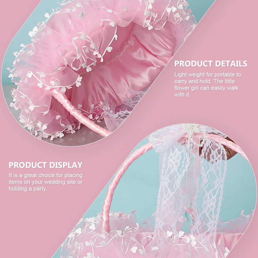 Flower Basket Decoration Girl Rhinestones Portable Lace Container Cloth Wedding Bride Holder