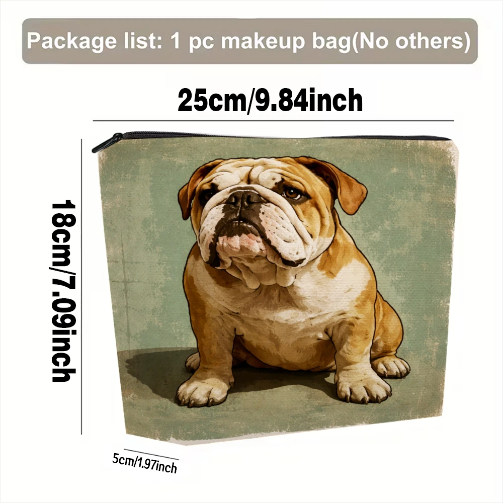 Bulldog Portrait On Green Background Makeup Bags for Girls Cosmetic Pouch Toiletry Bag Pencil Case Travel Storage