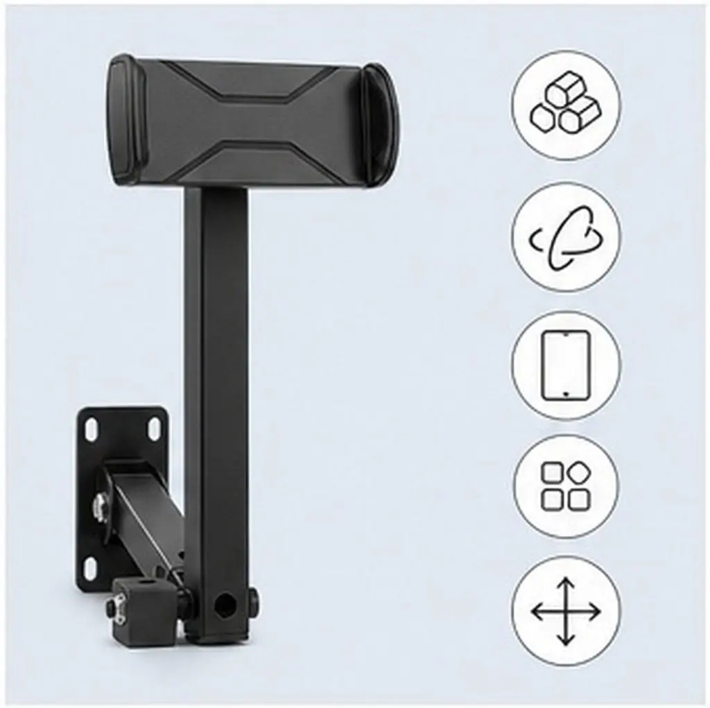 Wall Mount Phone Tablet Shelf Foldable Aluminum Alloy Adjustable Bracket 360 Rotatable Phone Holder Clip for Home Office Bedroom