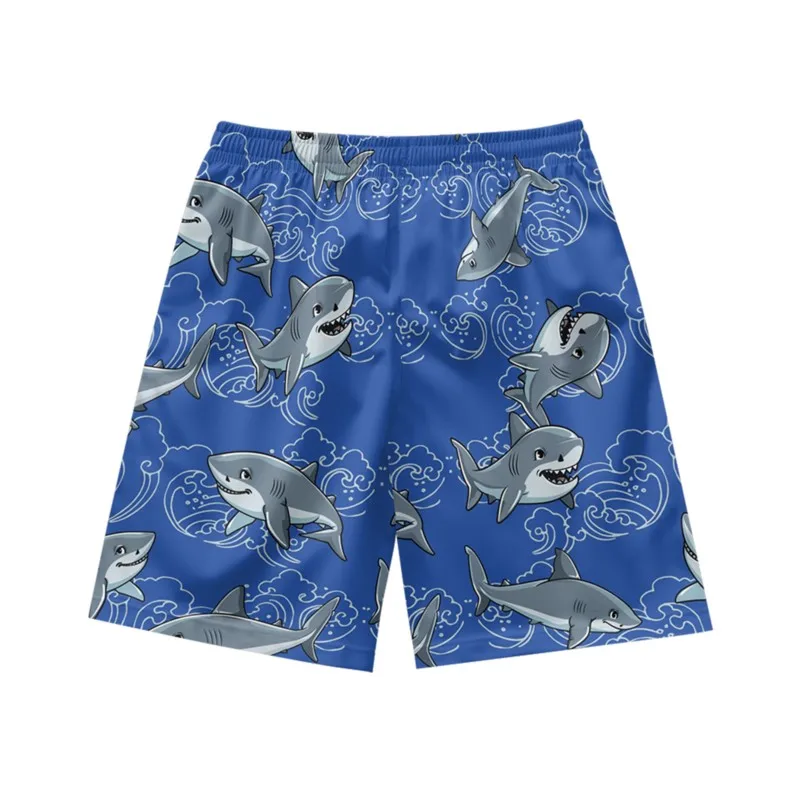 Cartoon shark pattern daily fashion temperament trend casual loose summer men's drawstring sport deep blue shorts