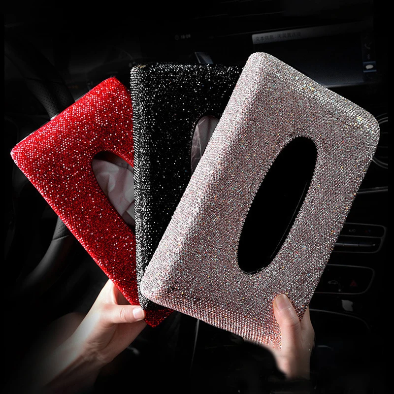 

Sparkling Rhinestone Car Tissue Box Storage Box Tissue Holder Paper Napkin Organizer Decoration Auto Accessories