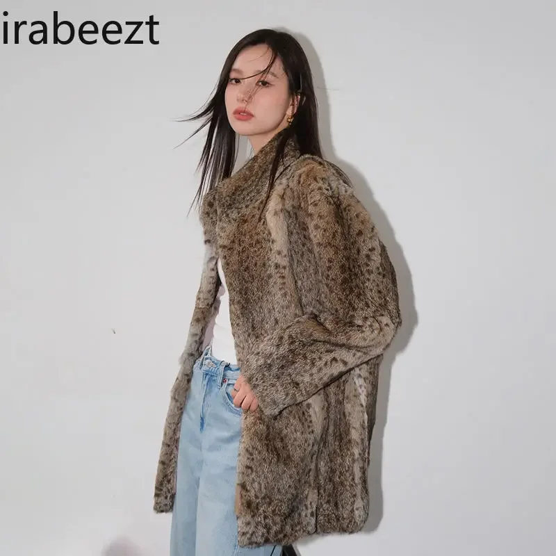 Fashion Design Stand Collar FurJacket Classic Leopard Casacas Para Mujer Invierno 2024 Mainland China Long Wool Coat