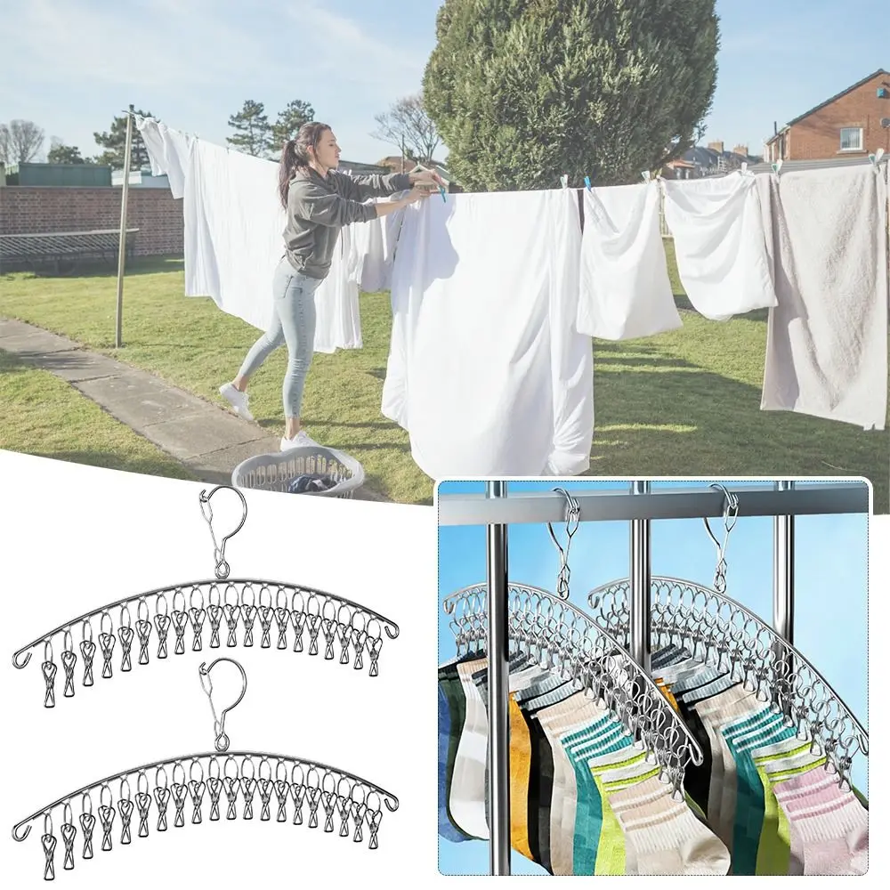 Windproof Clothes Drying Hanger Clothing Rack 20 Clips Stainless Steel Sock Laundry Airer Hanger Underwear Socks Holder