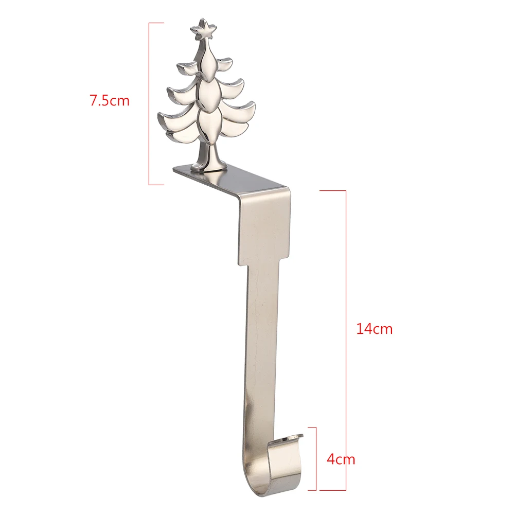 Christmas Mantel Stocking Holders With Non-Slip Hooks, Metal Shelf Decor For Hanging Stockings, Elk Tree Snowman Snowflake Patte