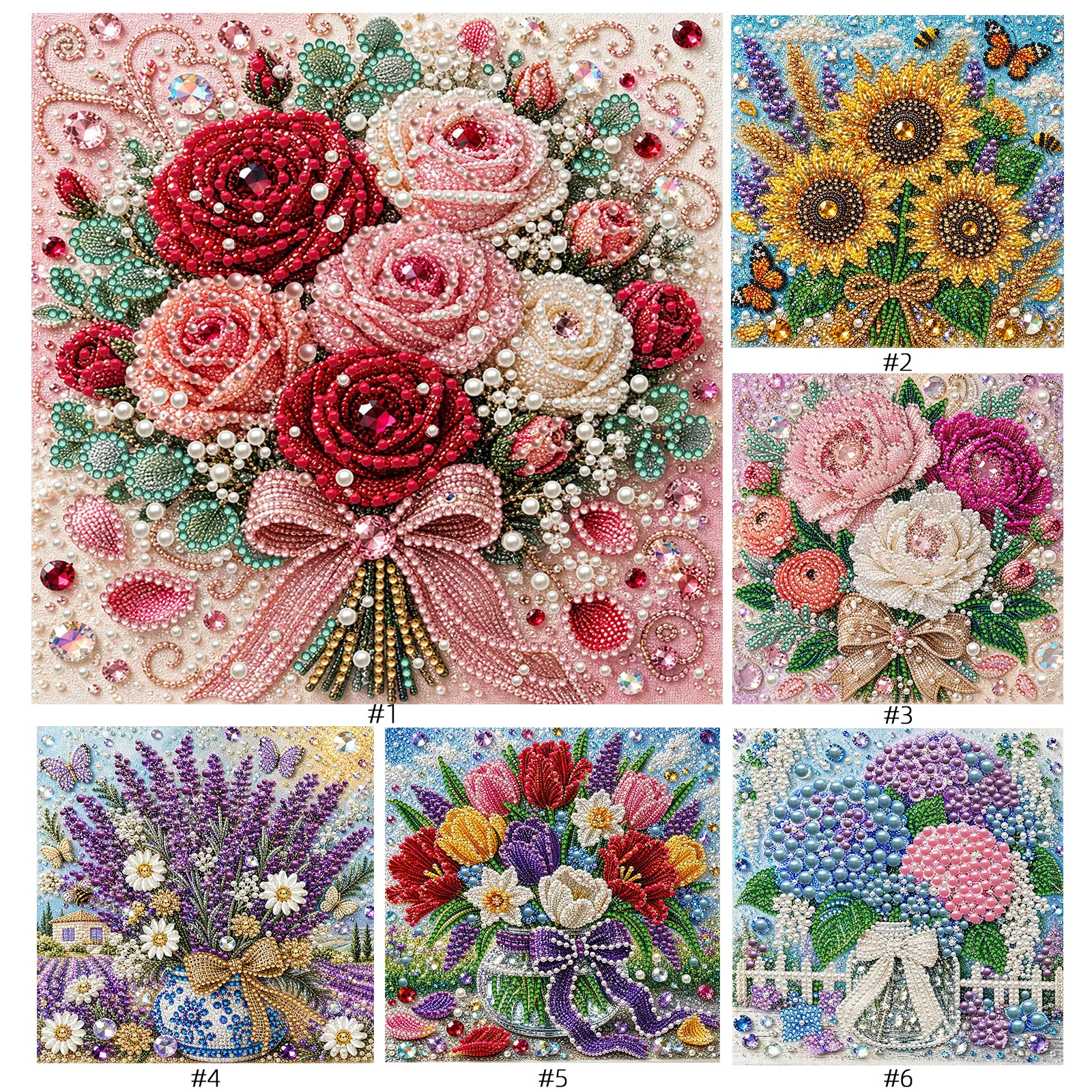 Blumenserie DIY Perlenmalerei-Set mit Holzspannrahmen 20x20cm Selbstklebendes Perlenkunst-Bastelset Wanddekoration Geschenk – Detail 13