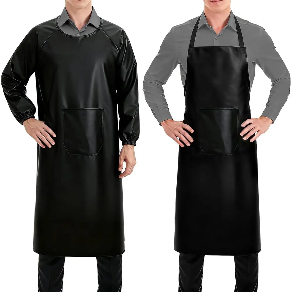 Delantal Impermeable con Mangas para Cocina, Barbacoa y Taller - Paquete de 2 Delantales Resistentes al Aceite con Bolsillos Grandes y Correas Ajustables o M