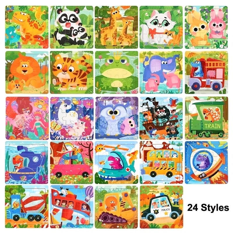 Montessori 3D Puzzle Wooden Toys for Children Cartoon Animal Vehicle Wood Jigsaw Puzzle Educational Learning Toys for Kids