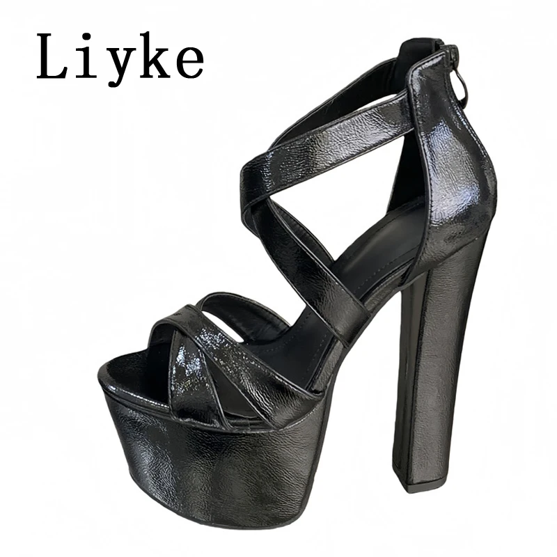 Liyke Model Show Super High Heels Sexy Peep Toe Zip Strap Chunky Platform Sandals Women Banquet Party Prom Shoes Zapatos Mujer