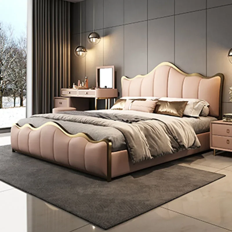 Shelves Villa Double Bed King European Luxury Full Size Twin Bed Frame Modern Wood Sleeping Cama Box Casal Nordic Furniture