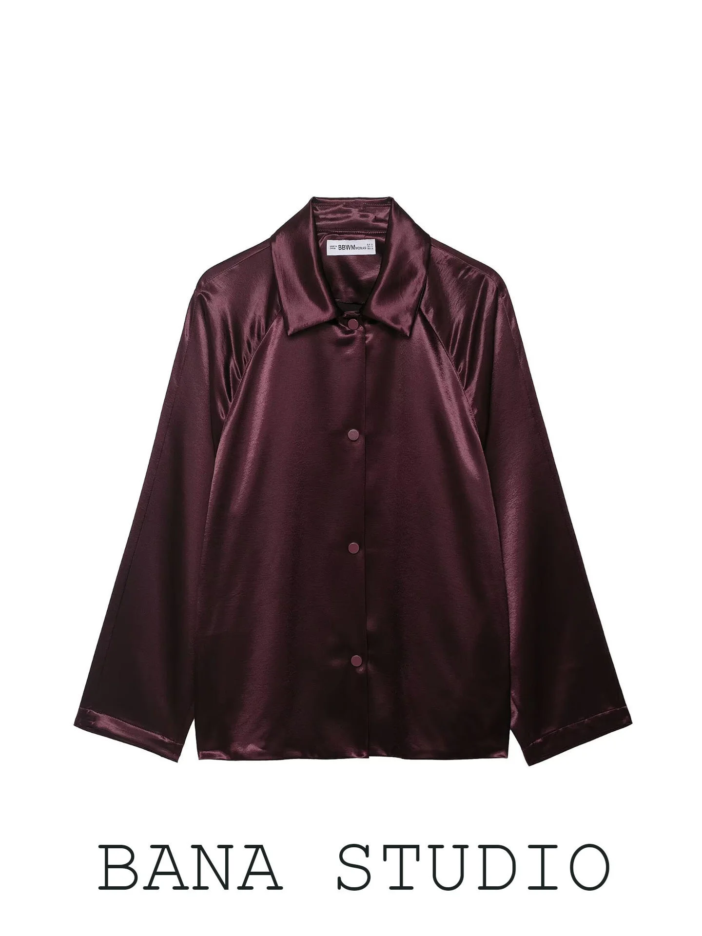 

BANA Red Wine Color Silk Satin ort Jaet Women's Large Size Coat Stand Collar Outerwear Neutral Sle Stand Fit Long Sl...