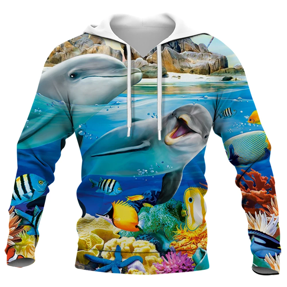 HX Marine Life Sweatshirts Funny Dolphins Coral Sea Island 3D Printed Hoodie Zip Coat Sportwear Adult Teens Streetwear S-7XL