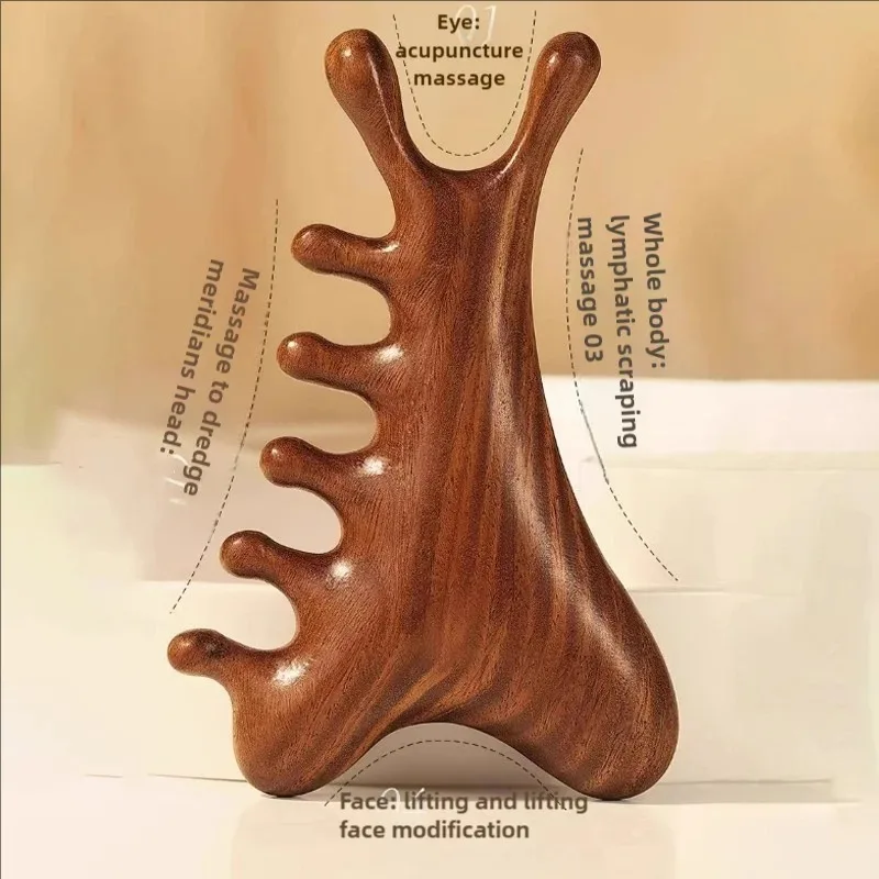 Masseur de tête et de corps, outil de Massage pour le cou et le visage, soins de santé, méridien du cuir chevelu, peigne quatre en un en bois de santal, Massage des points d'acupuncture, grattoir pour le nez
