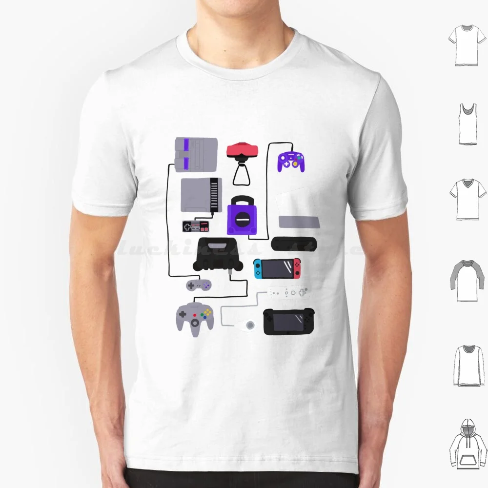وحدات التحكم تشابك ملصق تي شيرت القطن الرجال النساء DIY بها بنفسك طباعة N64 Nes Snes التبديل ألعاب أذرع التحكم في ألعاب الفيديو ألعاب خمر الرجعية