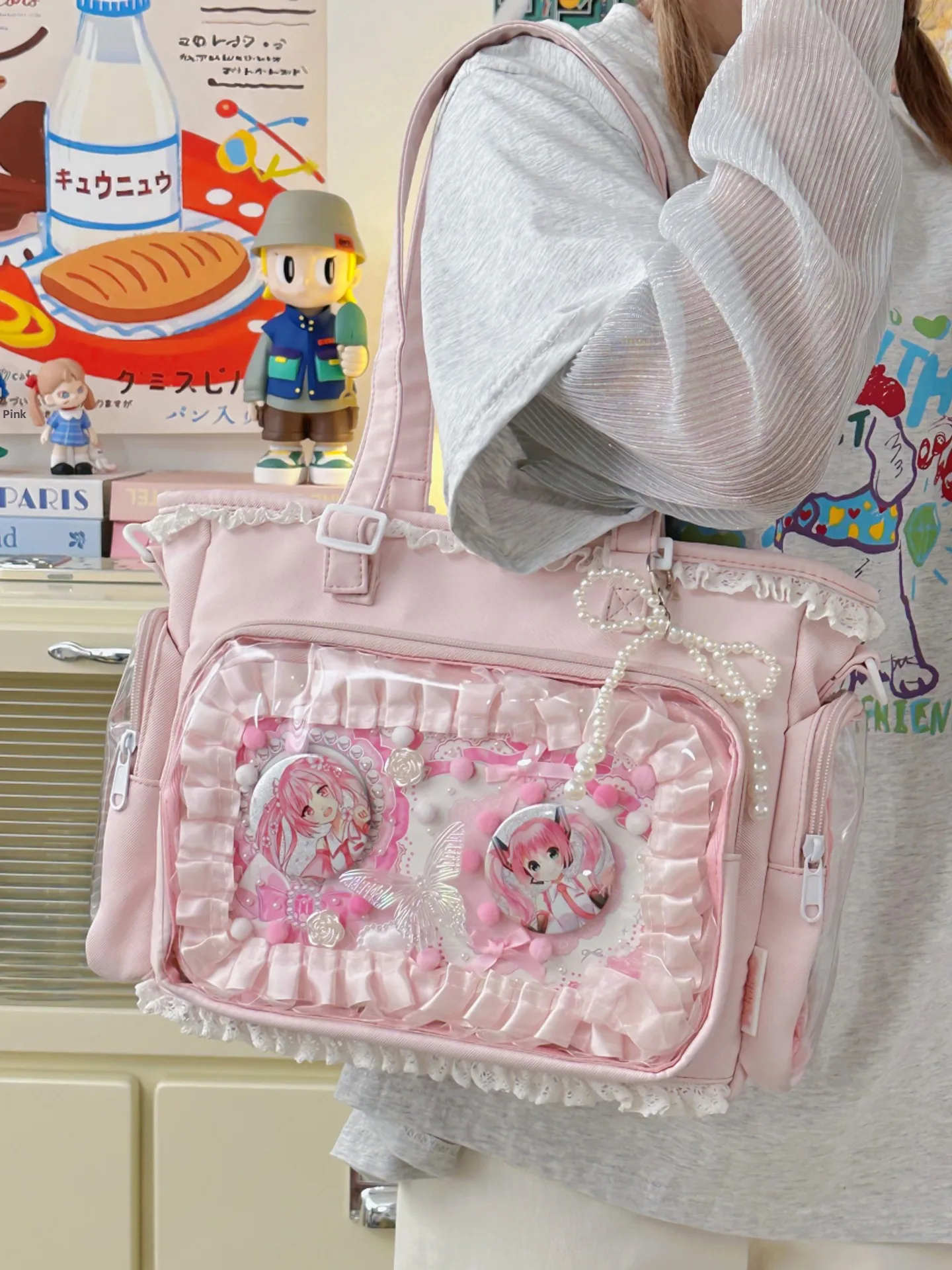 

Милая сумка через плечо для девочек, школьная дорожная сумка, мягкий нейлоновый материал, застежка-молния, с рисунком в виде конфет, средний размер, легкая.