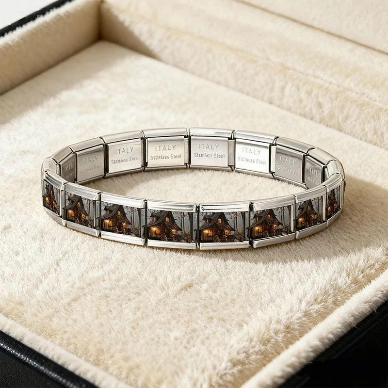 New Fashion Winter Cabin Snowy Charm Italian Links Fit 9mm Bracelet Stainless Steel Making Jewelry