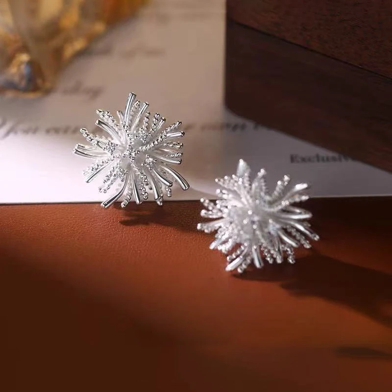 

Real 925 Sterling Silver Shiny Zircon Fireworks Stud Earrings For Women Romantic Fine Jewelry Light Luxury Accessories