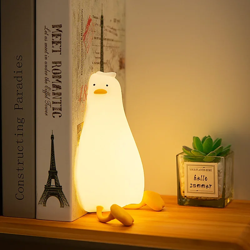 Rechargeable LED Night Light Pat Silicone Duck Dimmable Lamp Bedside Cartoon Children Nightlights For Home Room Decor Lighting