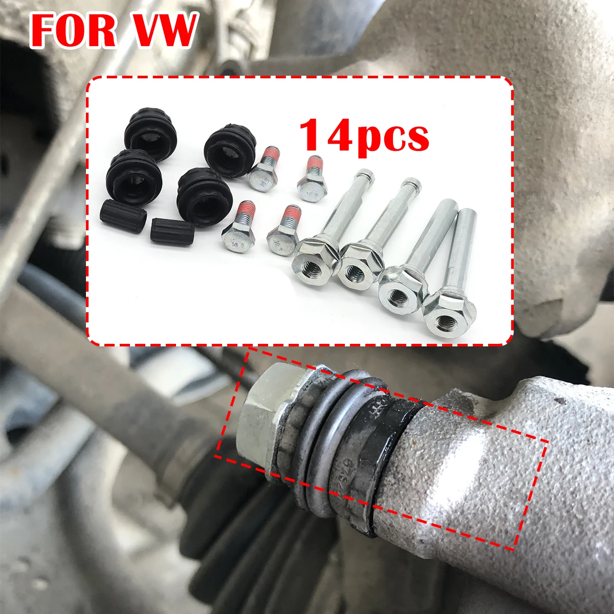 

14pcs FOR VW GOLF MK7 PASSAT TIGUAN MK2 Brake Caliper Cylinder Slider Guide Pin For Disc Housing Bolts Bushing Boot Seal Kit