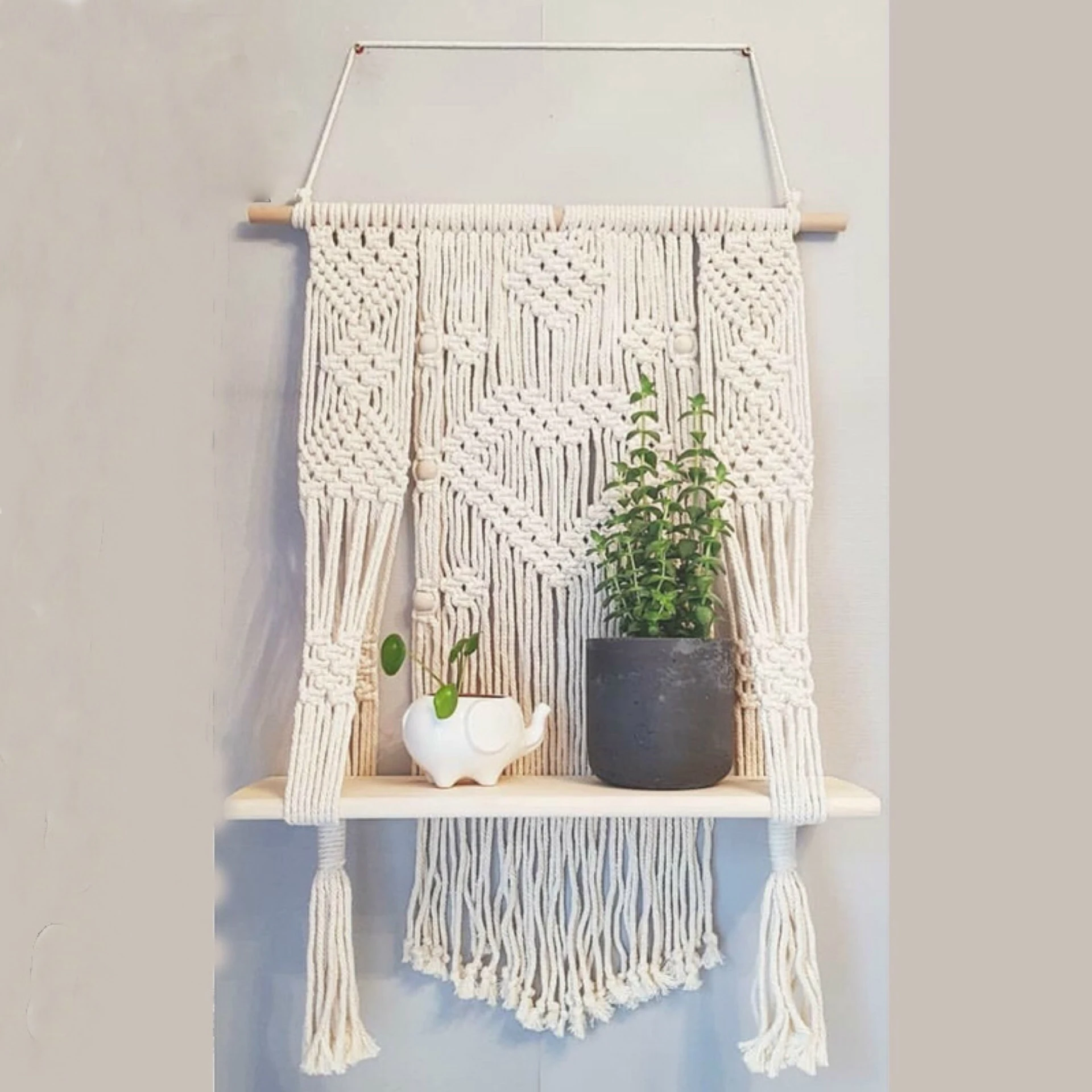 Supply Top Quality Cheap Macrame Wall Handmade Boho Wall Hanging Shelf