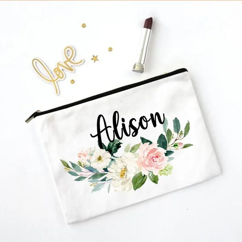 Personalized Custom Name Wedding Toiletry Pouch Bridesmaid Make up Bag Makeup Bag Bridal Gift Cosmetic Case Canvas lipstick bag