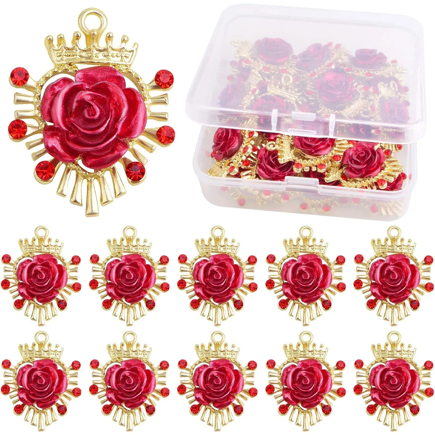 

20 шт., подвески из смолы с красной розой и стразами, милые 3D висячие подвески в виде розы для DIY, ожерелье, браслет, изготовление ювелирных изделий