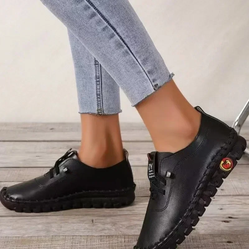 2024 neue Mode Sommer runde Zehen Damen flache Schuhe Slip-On Damenschuhe Büro einfache einfarbige Schnürschuhe flache Schuhe