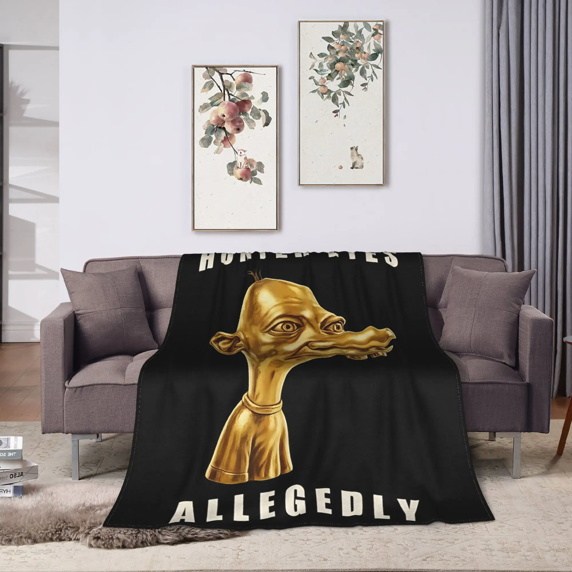 Hunter Eyes Allegedly Neegy Meme Gold Statue Blanket Winter Picnic Couch Chair Sofa Bed Funny Bedspread