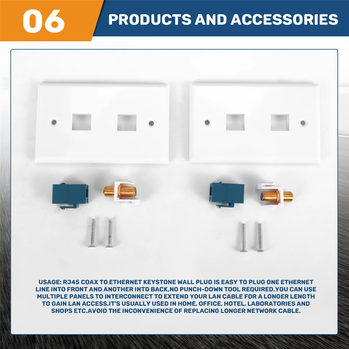 

A03V 2 упаковки коаксиальных настенных пластин Ethernet с 1 портами Keystone Cat6 и 1 позолоченным коаксиальным портом типа F RJ45 Настенные пластины