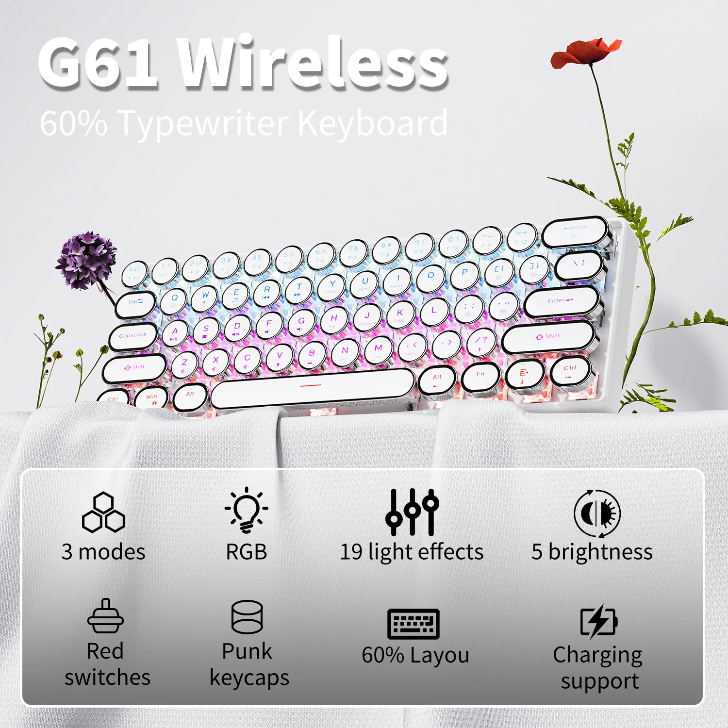 EWEADN G61 mini drahtlose Punk-Schreibmaschine mechanische Tastatur, 60% Formfaktor Gaming RGB