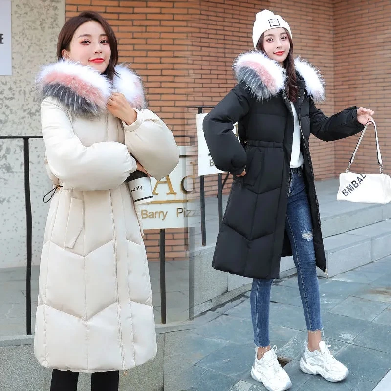 

Down Jacket Womens 2022 Winter New Fashion Slim Versatile White Duck Down Coat Women Large Size Thick Fur Collar Hooded Parkas