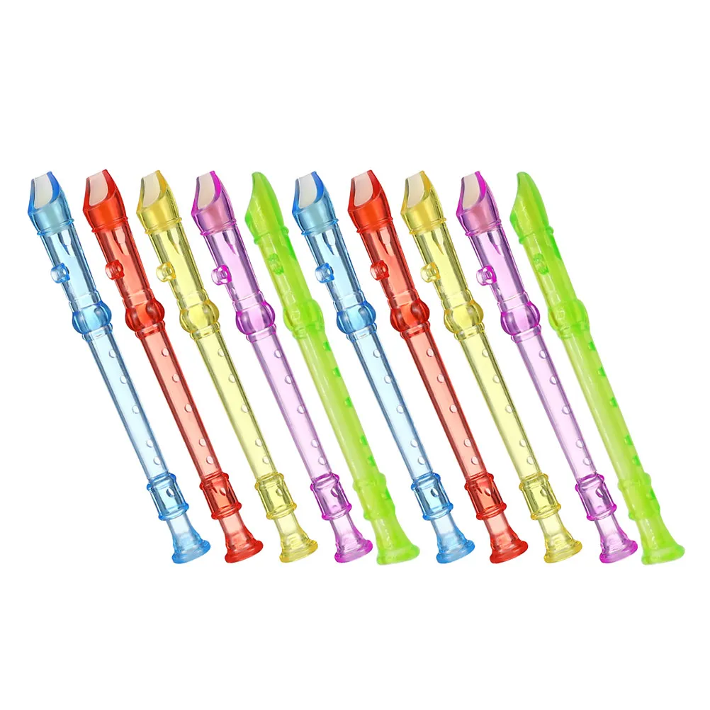 10Pcs Colorful Transparent Kids Recorder 6 Hole Plastic Beginner Recorder for School Music Use and Children Musical Instruments