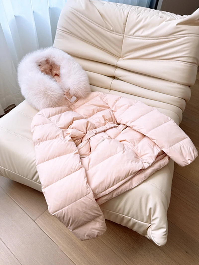 

Утепленная куртка Slim Fit с коротким рукавом, корейский стиль, с завышенной талией, размер L, белая, с воротником из утиного пуха, верхняя одежда для зимы