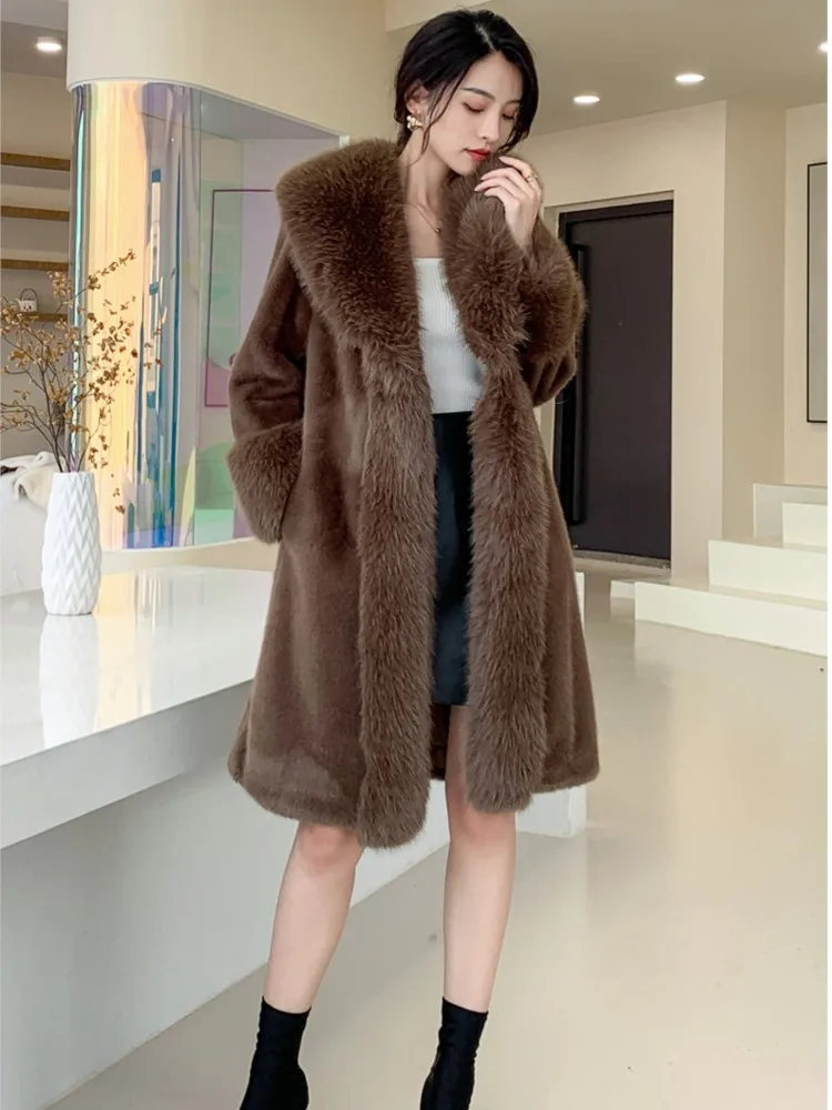 Elegante Frauen Nerz Pelzmantel 2023 Winter dicke warme Luxus Damen Kleidung pelzigen Pelz Strickjacke lange Jacke Kunst pelz Mantel