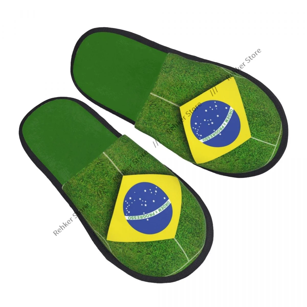 Home Slippers Indoor Bedroom Slipper Brazil Flag Football Field Flip Flops Autumn Winter Furry Plush Shoes