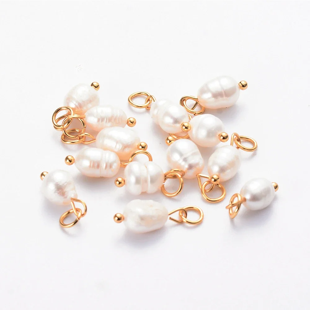 10Pcs Stainless Steel Needle Irregular Freshwater Pearls Charms for DIY Necklace Bracelet Jewelry Making