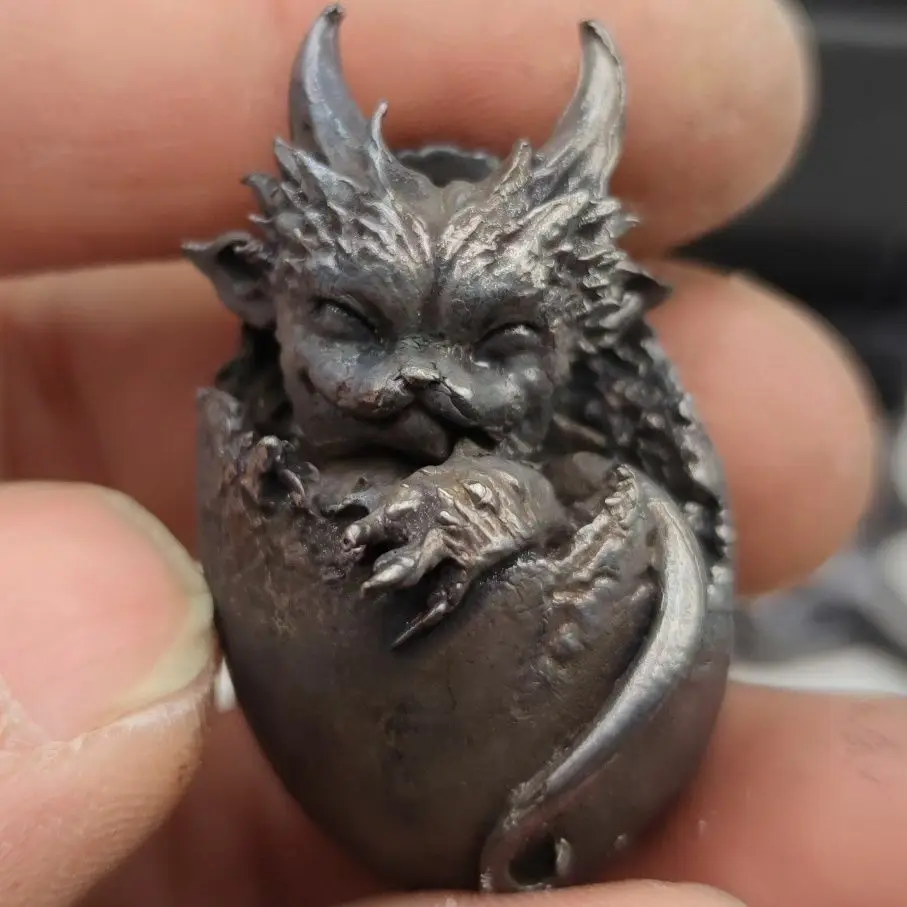 Black Solid Copper Old Hand-carved Cat Dragon Model Statue