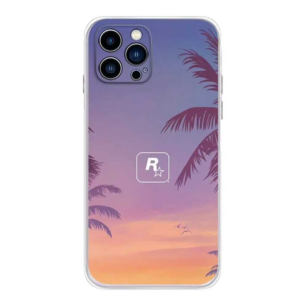 حافظة هاتف GTA 6 Game Grand Theft Auto لهاتف iPhone 16,15,14,13,12,11 Plus، Pro، Max، XR، XS، Plus، E، غطاء ناعم شفاف صغير