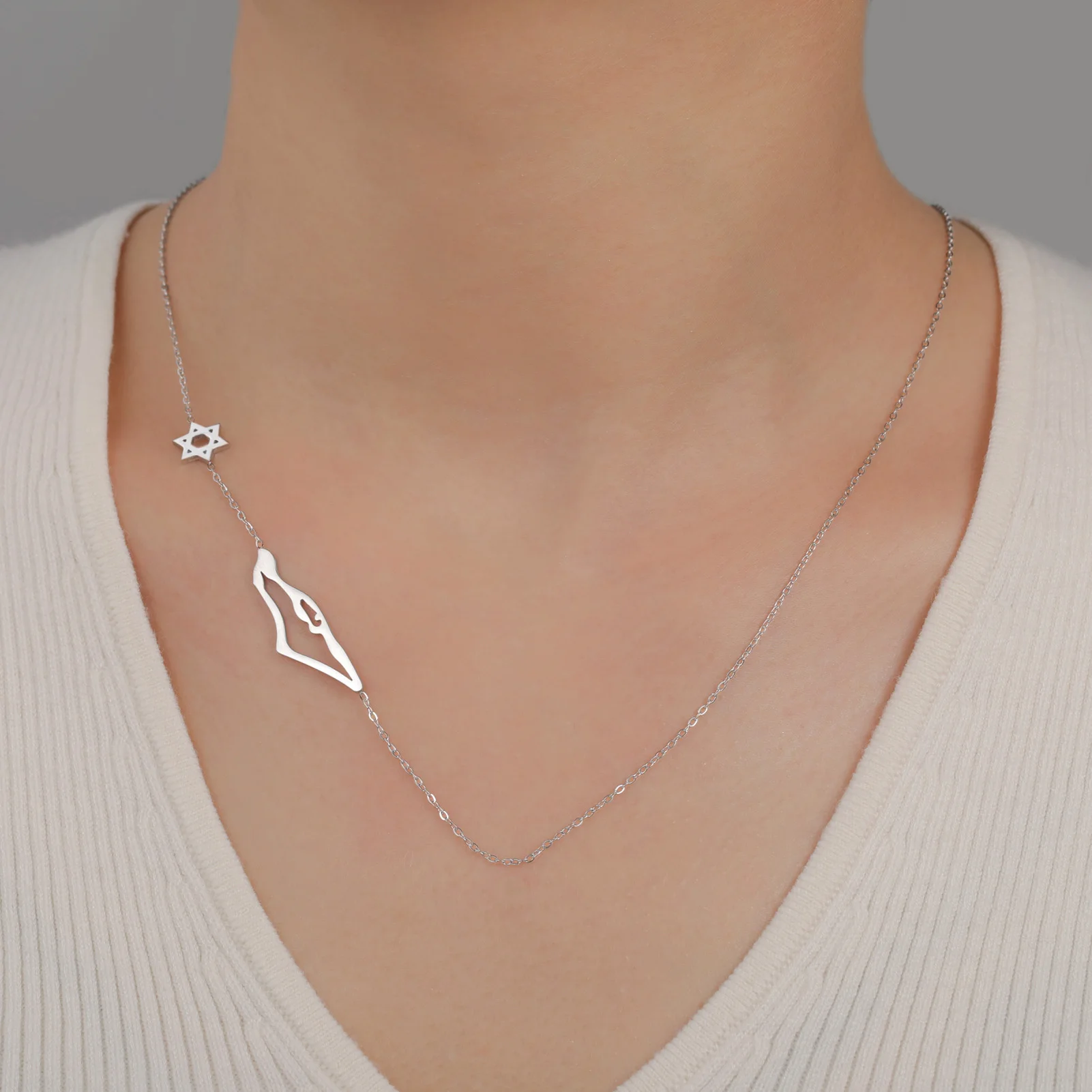 خريطة نجمة داود قلادة قلادة الفولاذ المقاوم للصدأ سلاسل الرقبة للنساء المجوهرات اليهودية هدية بالجملة #2