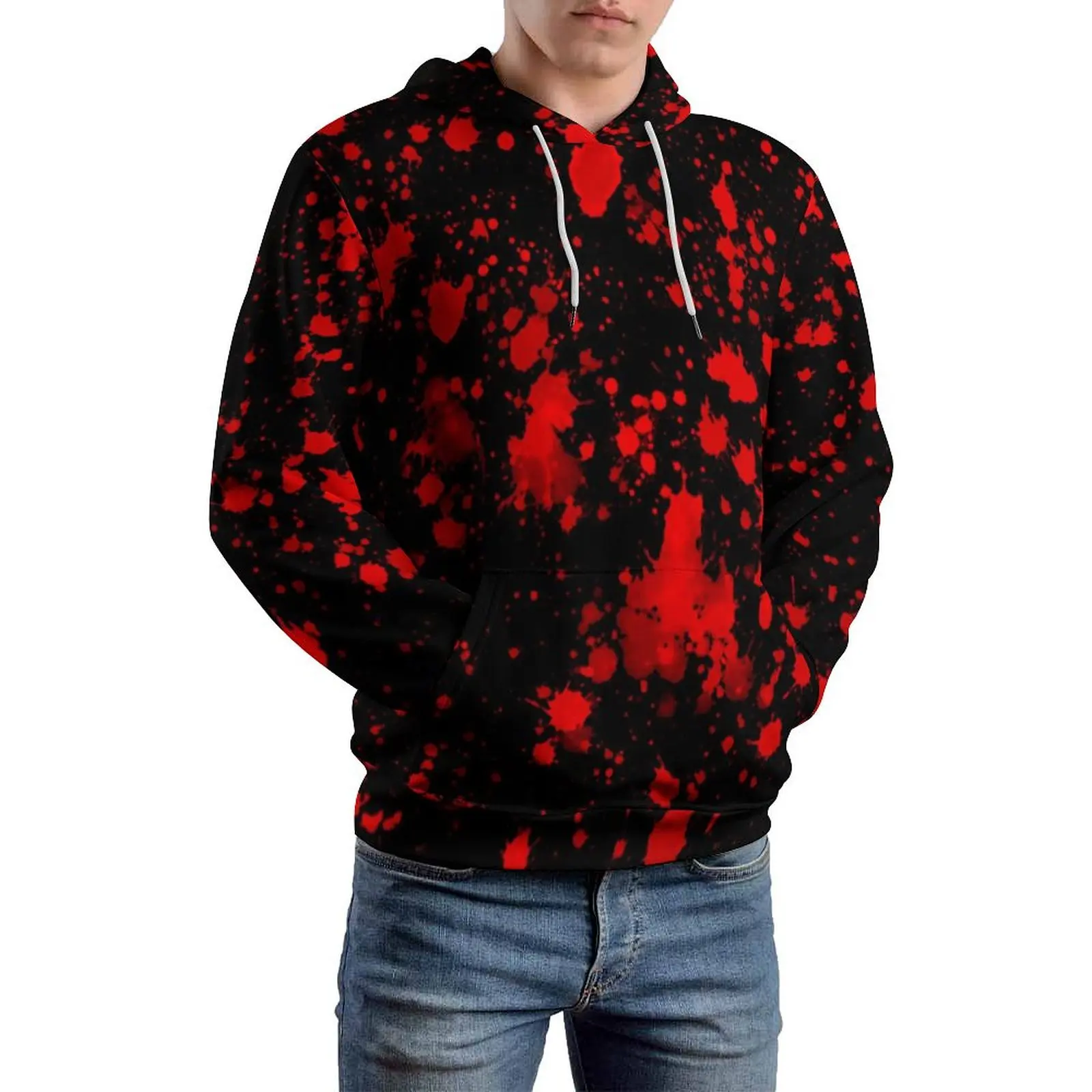 Red Paint Splash Casual Hoodies Abstract Art Loose Hoodie Male Long Sleeve Harajuku Custom Clothing Gift