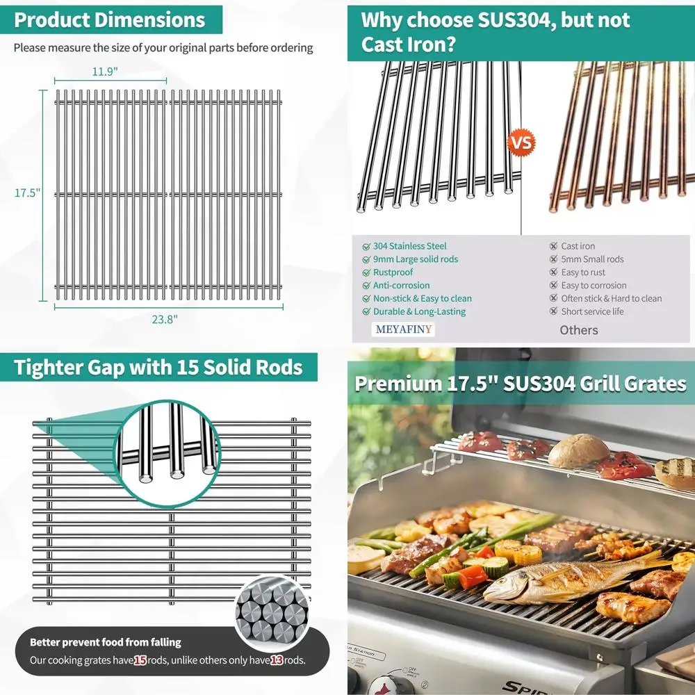 

Stainless Steel 9MM 17.5 Grill Grates for Weber Spirit E-310/E315/E320/E330 S-310/S315/S330 GS4 Series