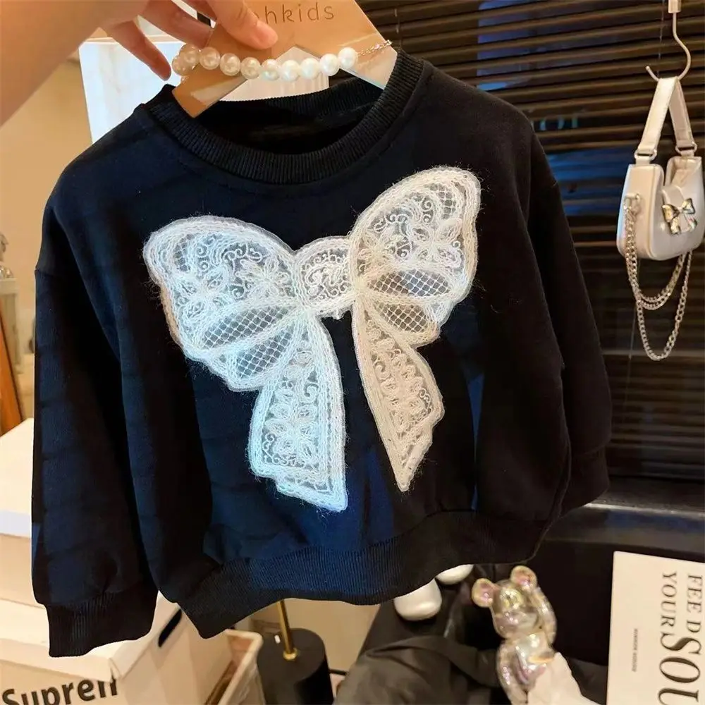 

Girls Long-sleeved Pullovers Bow Sweatshirt Spring Autumn Kids Fashion Princess Casual Thin Tops 2025 New Teenager Clothing