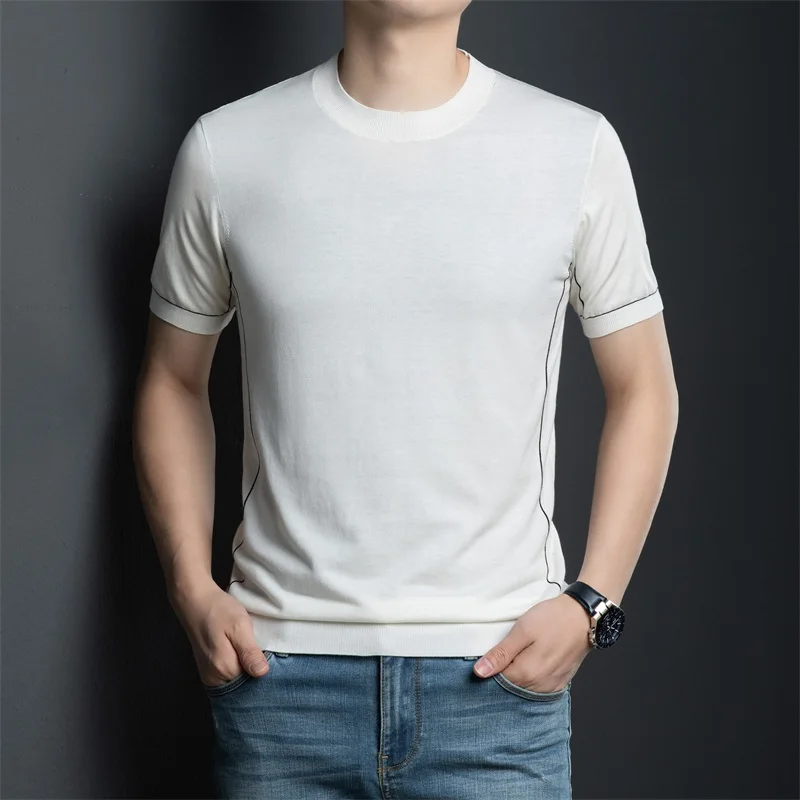 T-shirt Lyocell 68,6% Primavera Estate Casual Maglieria in cotone di seta Manica corta Top elastici Pullover Camicie in maglia traspirante