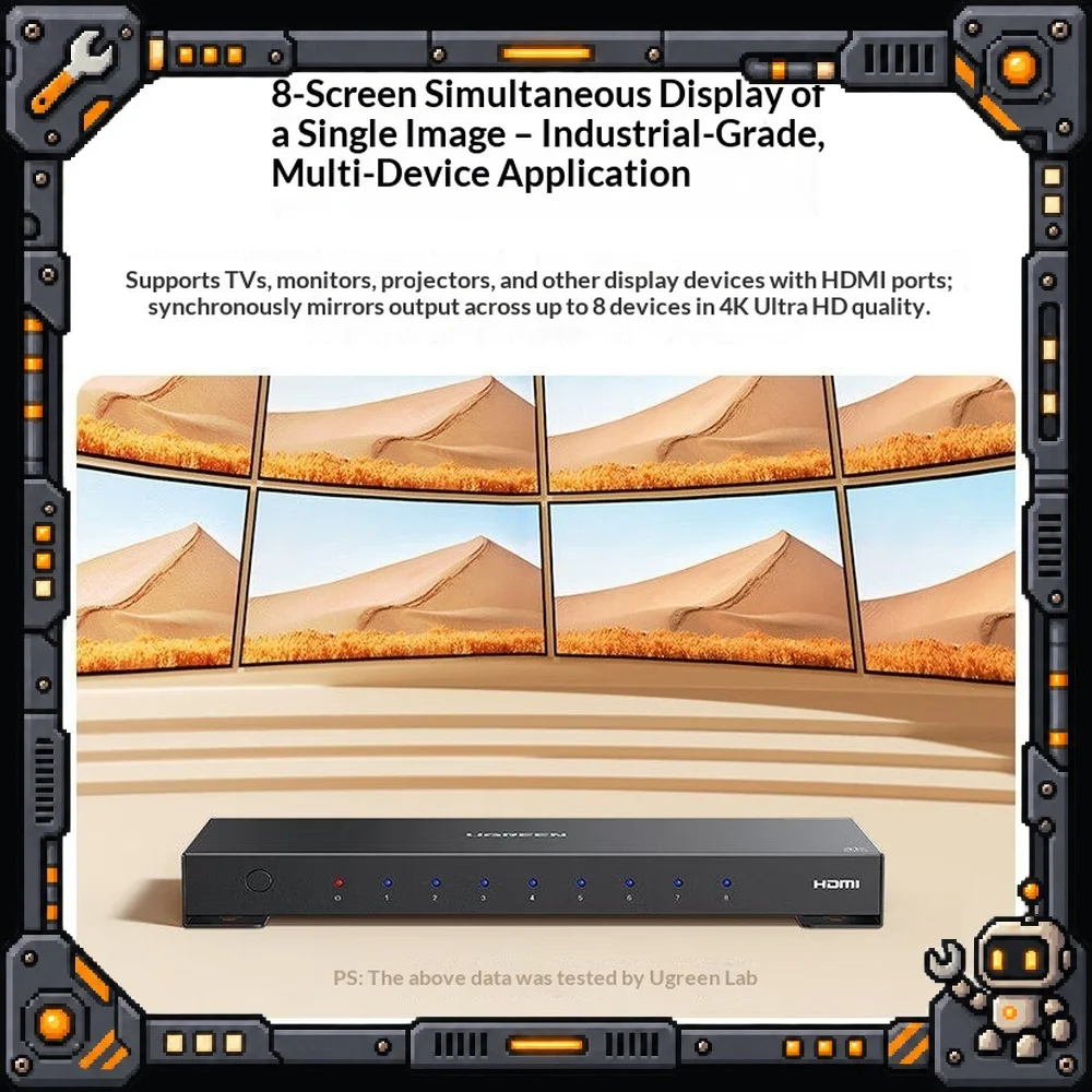 UGREEN CM606 HDMI Splitter 1 in 8 Out 4K 60Hz HDMI 2.0 Video Distribution Amplifier for Monitor TV