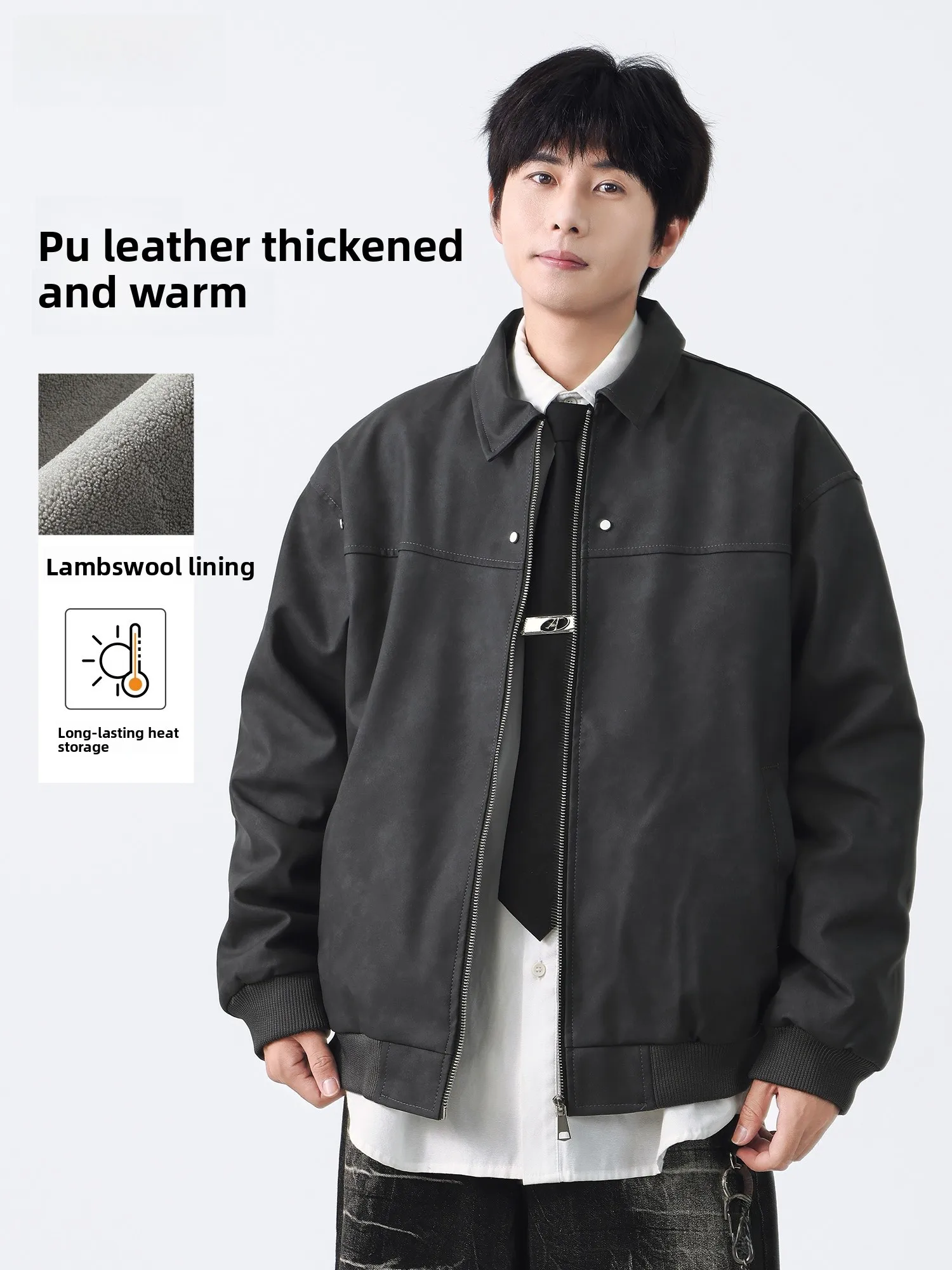 

Мужская хлопковая куртка из искусственной кожи Thiened с откидным воротником, рабочая одежда, осенне-зимняя модная повседневная верхняя одежда