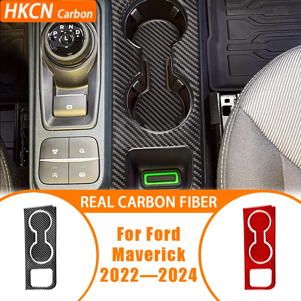 

For Ford Maverick 2022—2024 Carbon Fiber Center Console Cup Holder Panel Car Interior Accessories Cover Trim Modified Sticker