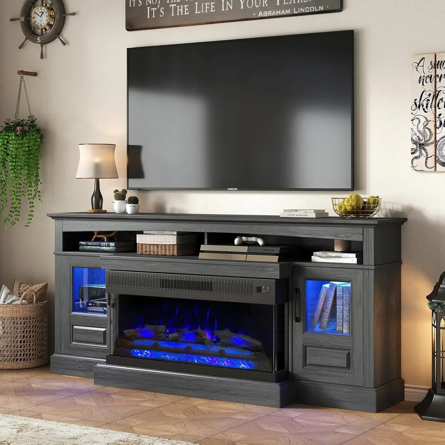 Farmhouse Fireplace TV Stand for TVs Up to 80 inch,70