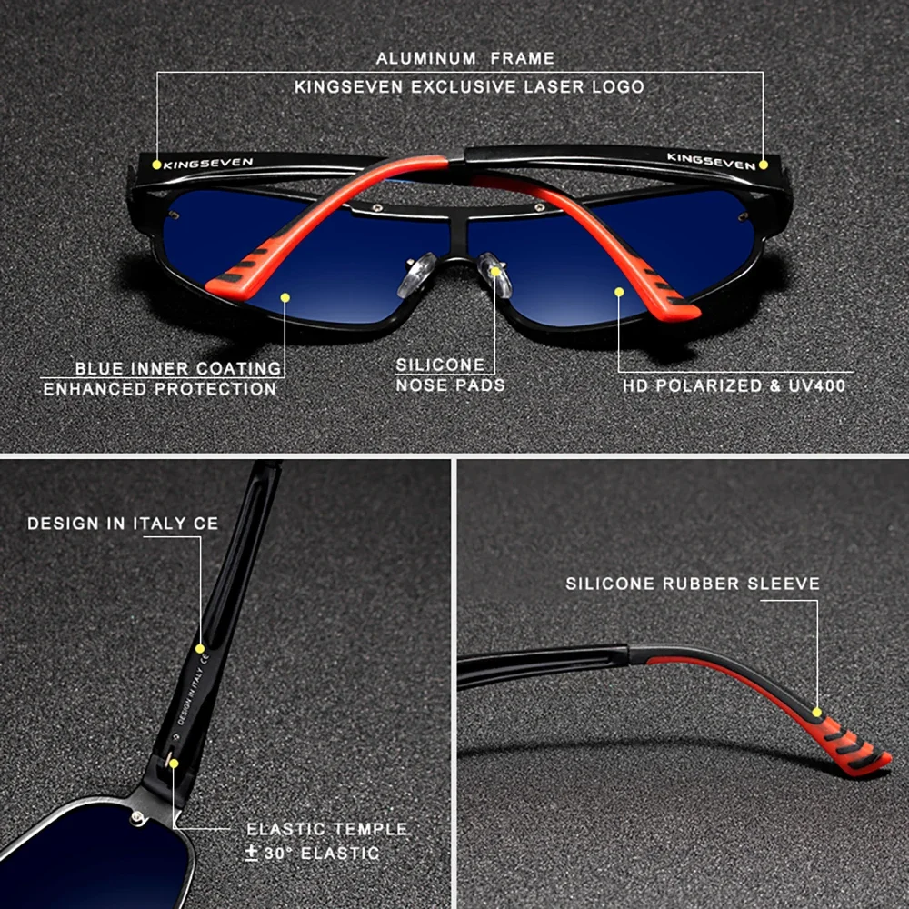 KINGSEVEN موضة الاستقطاب UV400 النظارات الشمسية الرجال نظارات الطيار القيادة نظارات واقية في الهواء الطلق قطعة واحدة إطار كبير نظارات #4