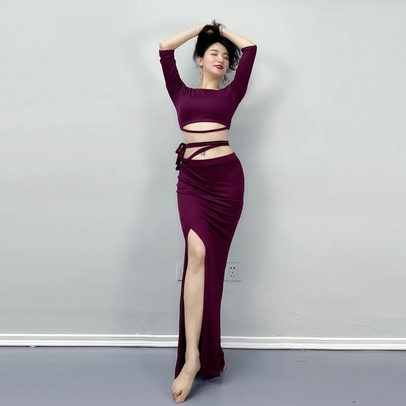 Abito da pratica per abito da danza del ventre personalizzato Set pantaloni modali a maniche lunghe Costume da danza orientale per principianti