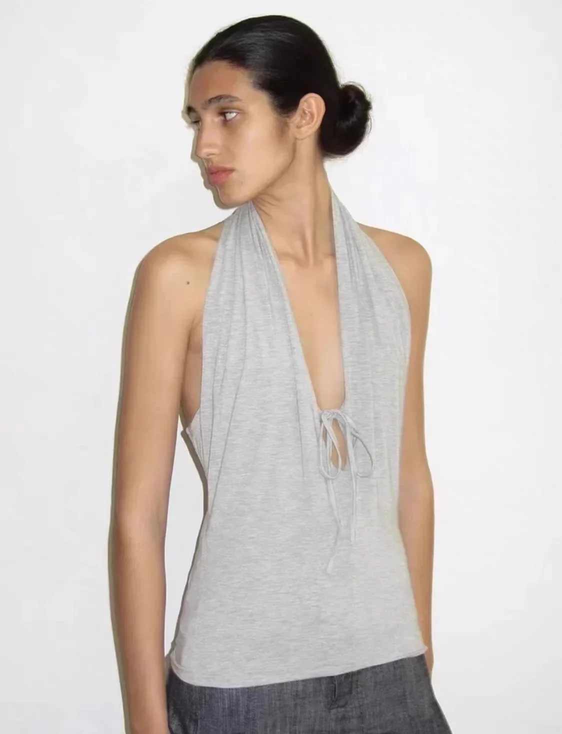 

Pa wl 2025 new sexy off-shoulder deep V-neck halter neck strap backless top vest